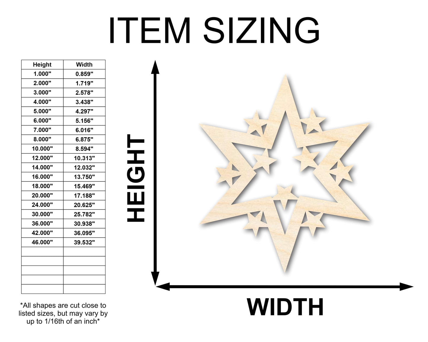 Unfinished Wood Starburst Shape | Craft Cutout | up to 46" DIY