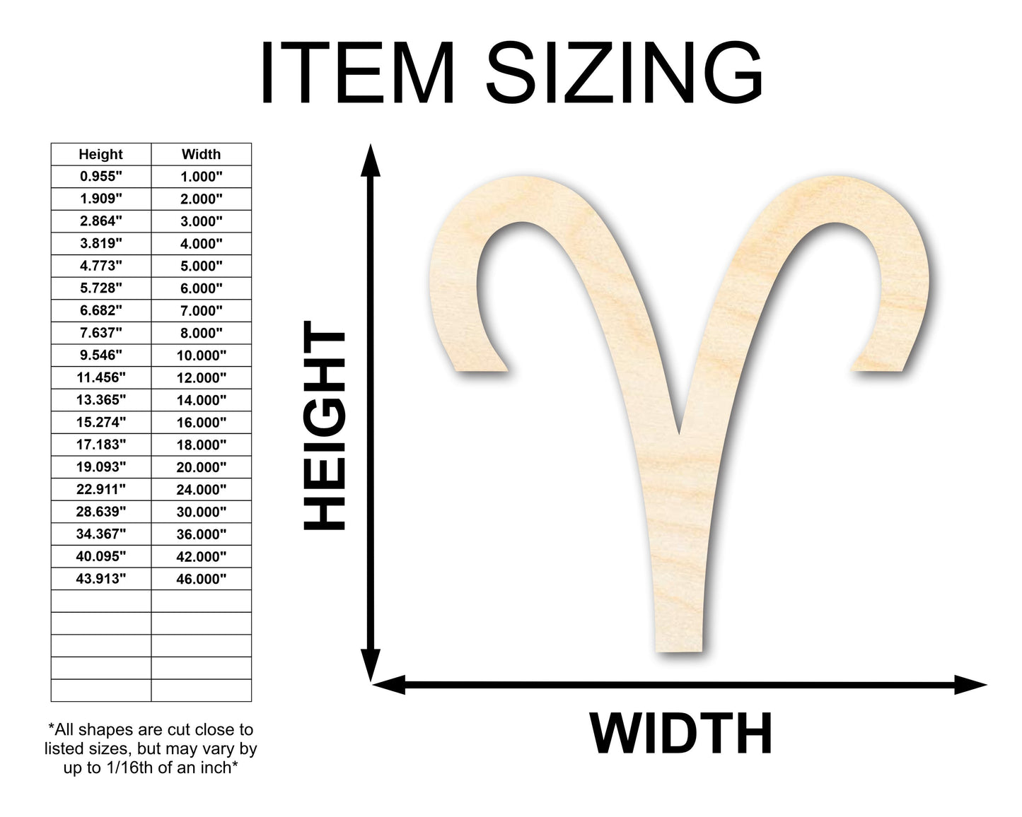 Unfinished Wood Aries Sign Shape - Zodiac Craft - up to 46"