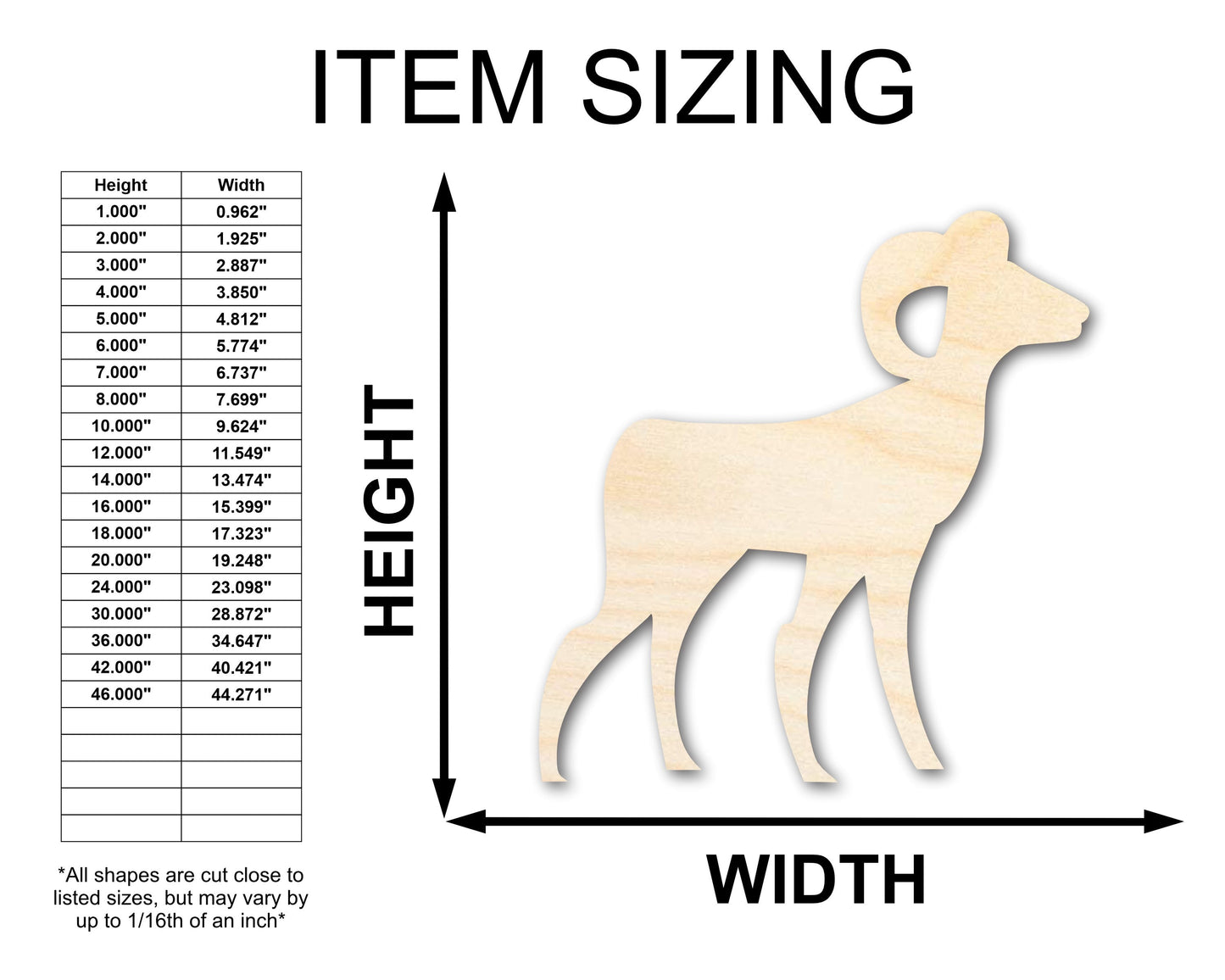 Unfinished Wood Aries Ram Shape - Zodiac Craft - up to 46"