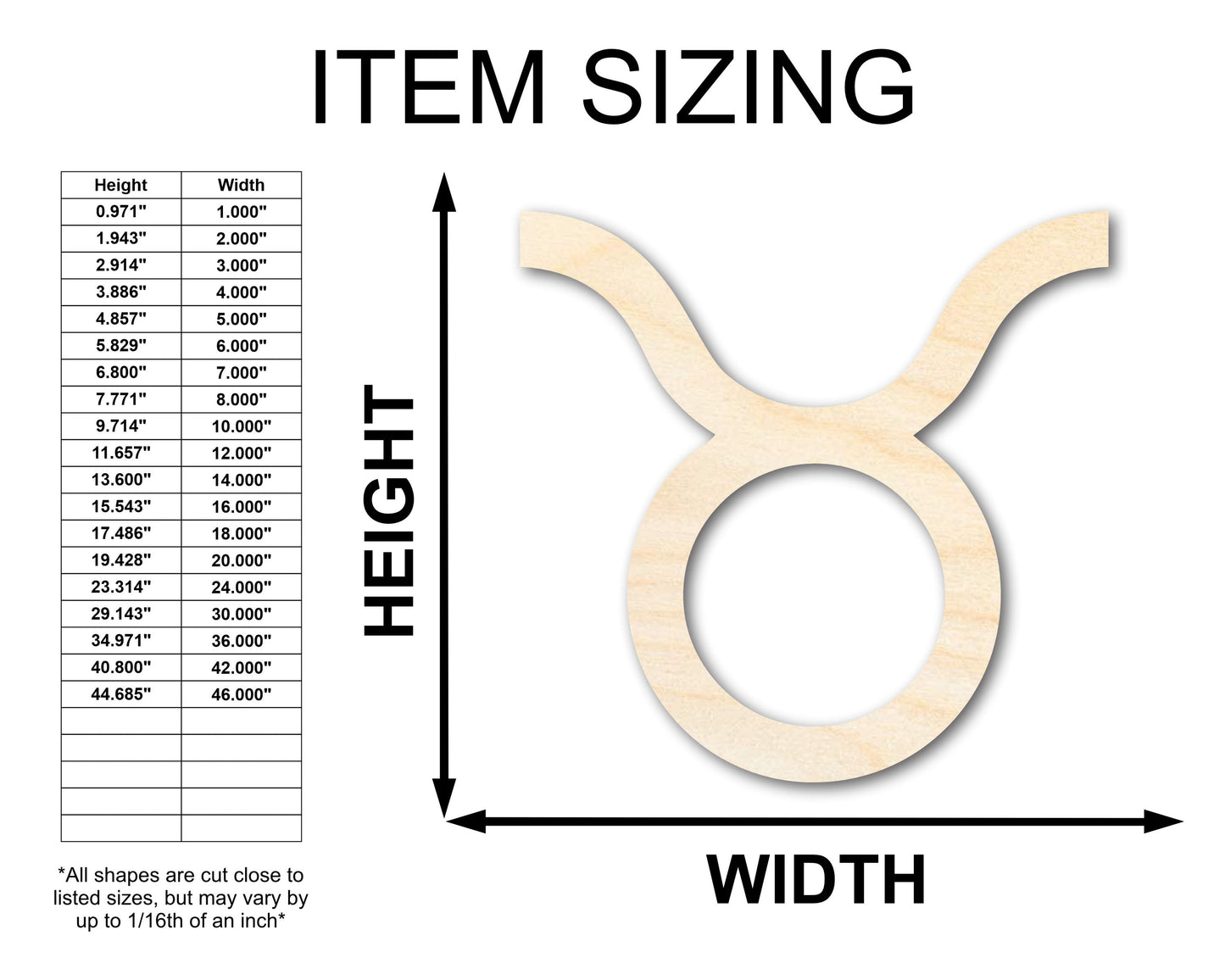 Unfinished Wood Taurus Sign Shape - Zodiac Craft - up to 46"