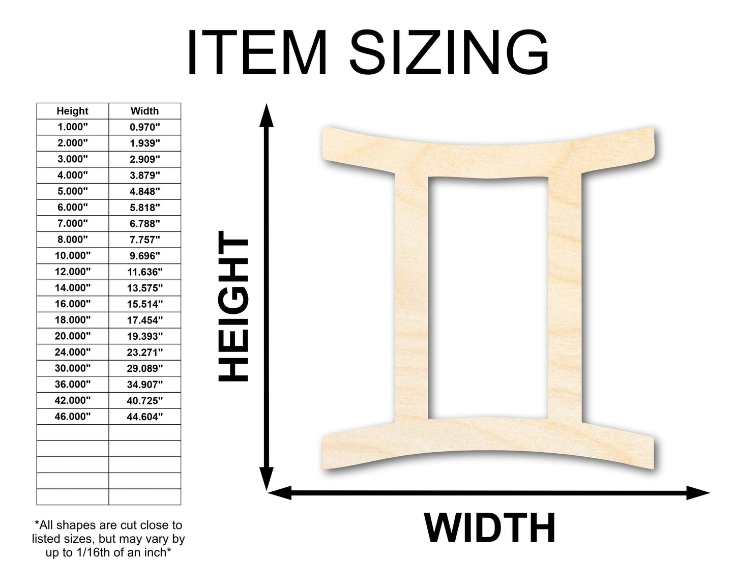 Unfinished Wood Gemini Sign Shape - Zodiac Craft - up to 46"
