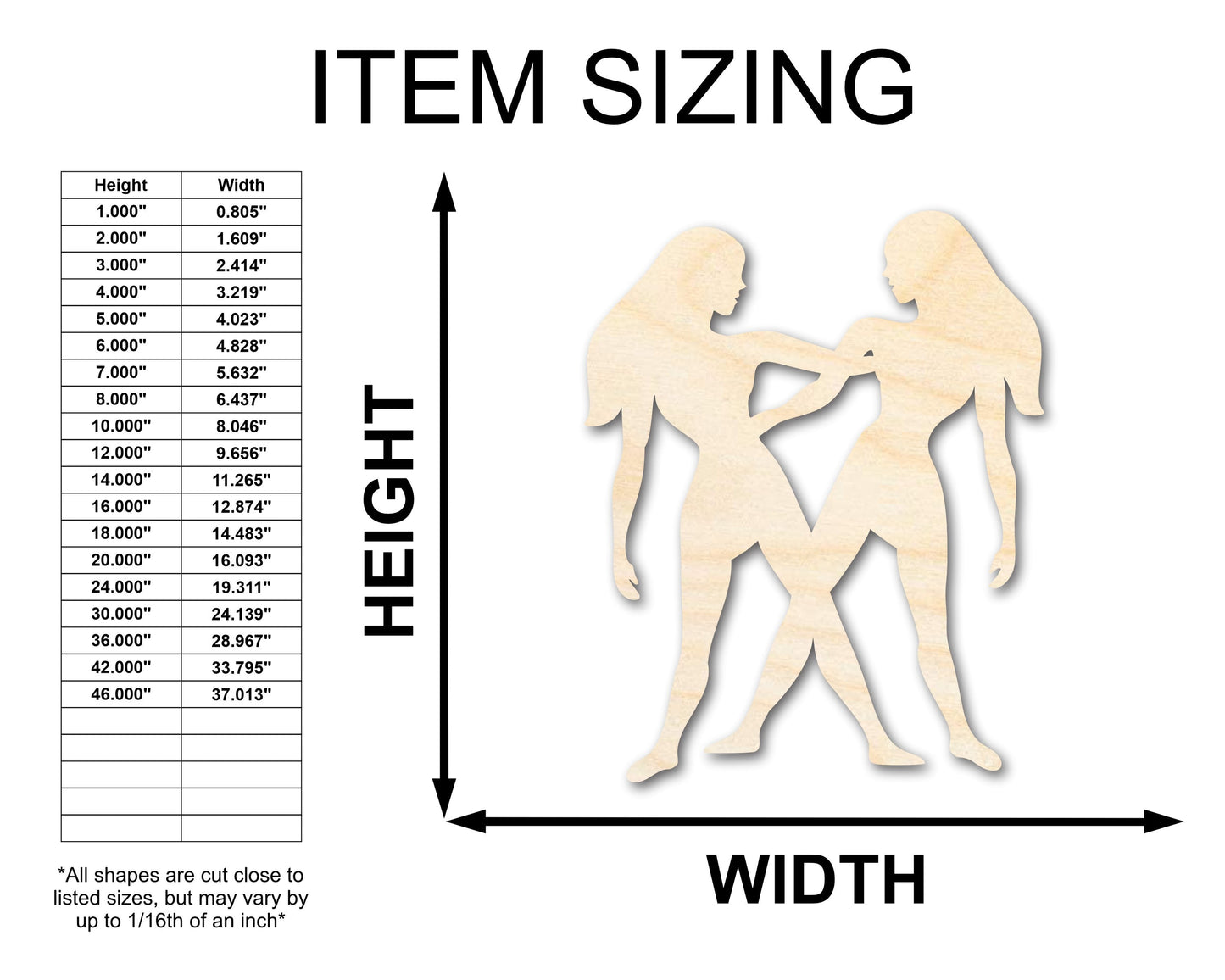 Unfinished Wood Gemini Twins Shape - Zodiac Craft - up to 46"