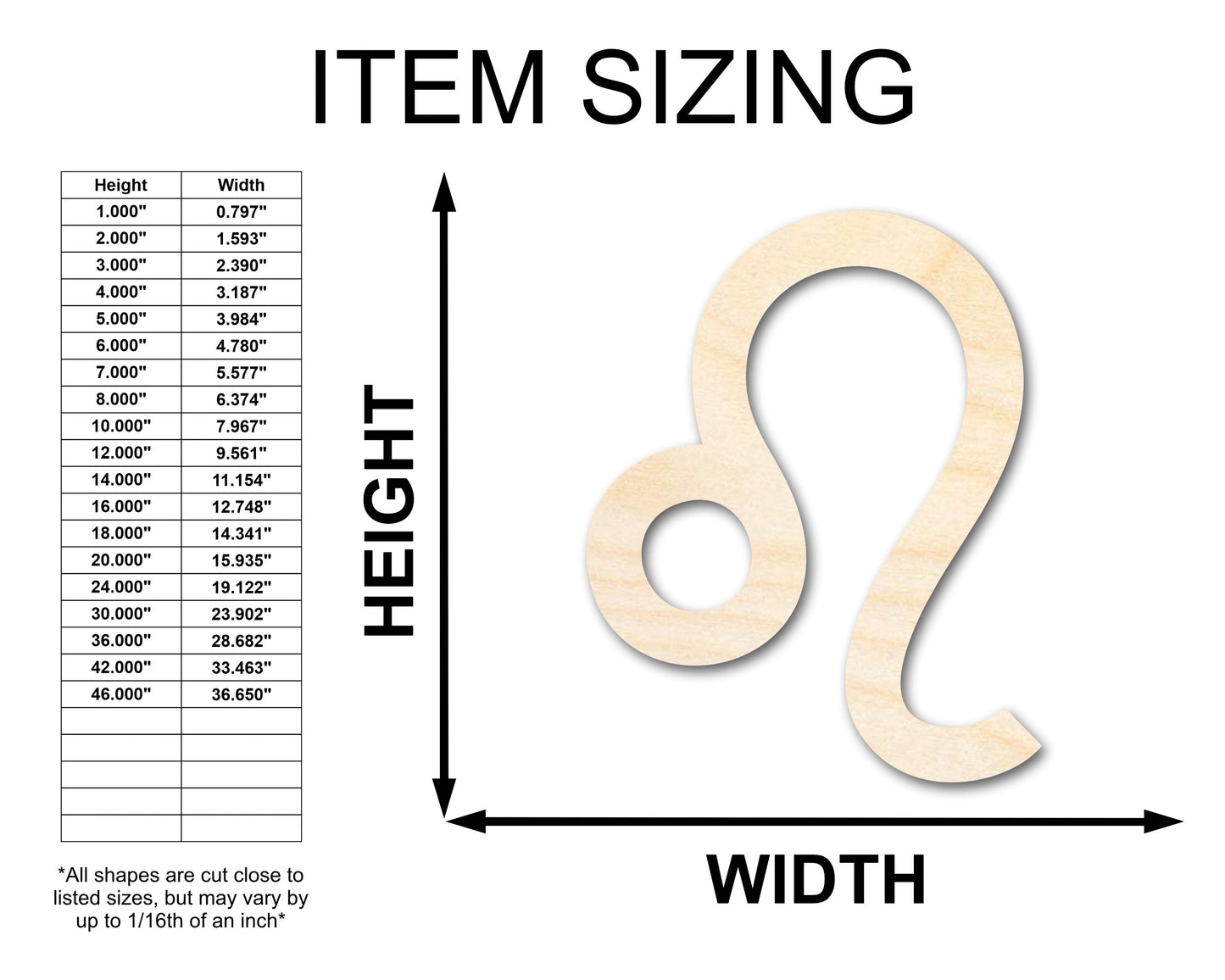 Unfinished Wood Leo Sign Shape - Zodiac Craft - up to 46"