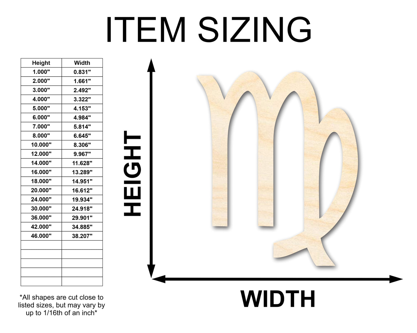 Unfinished Wood Virgo Sign Shape - Zodiac Craft - up to 46"