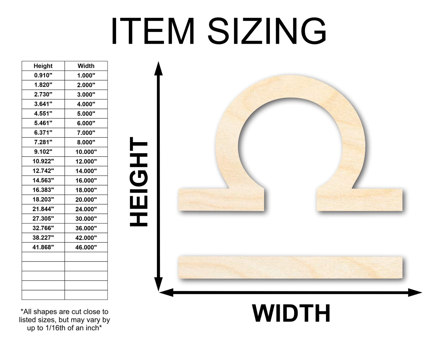 Unfinished Wood Libra Sign Shape - Zodiac Craft - up to 46"