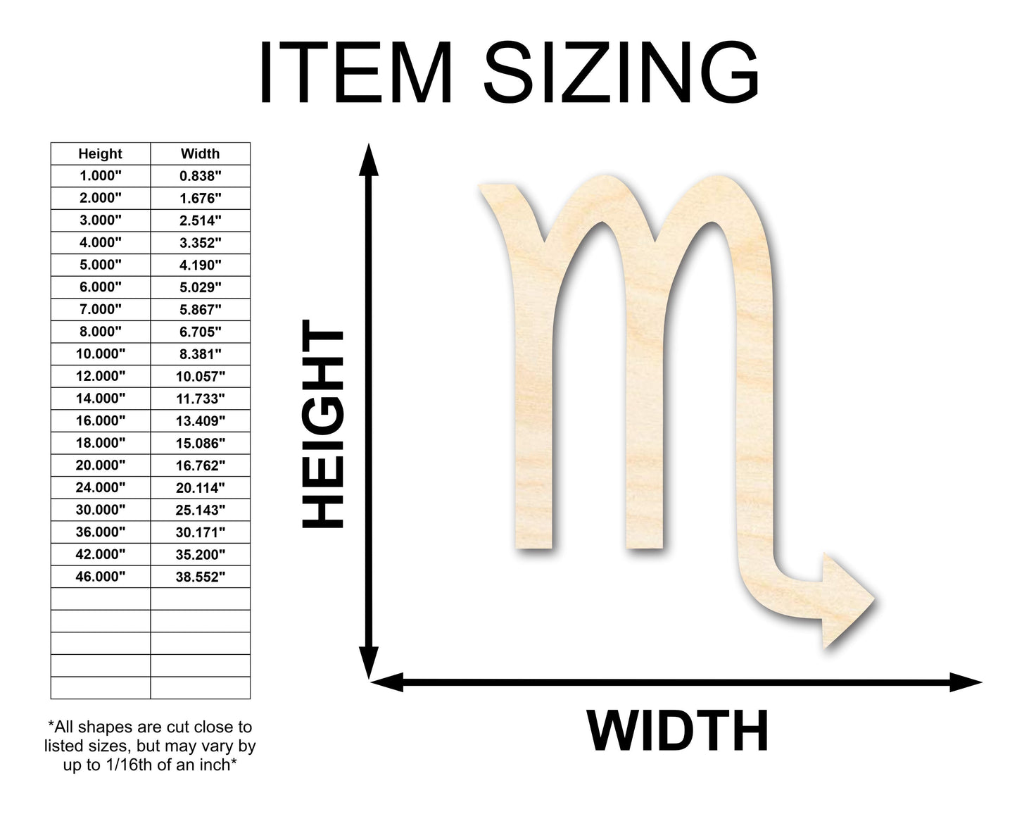 Unfinished Wood Scorpio Sign Shape - Zodiac Craft - up to 46"