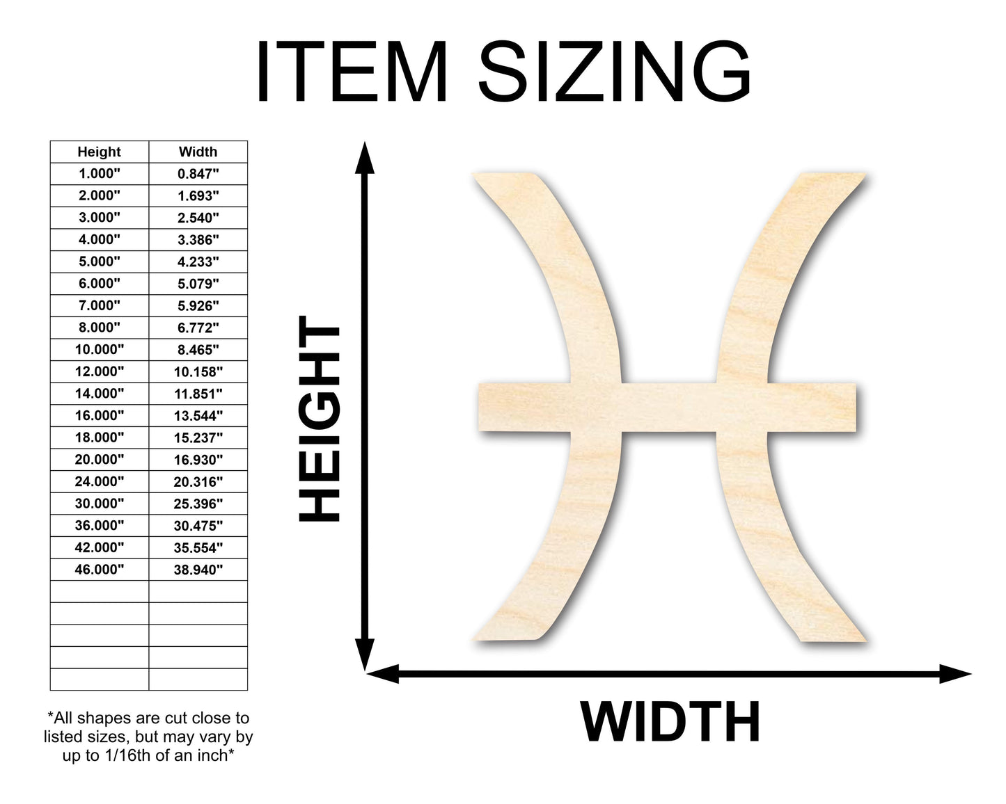 Unfinished Wood Pisces Sign Shape - Zodiac Craft - up to 46"
