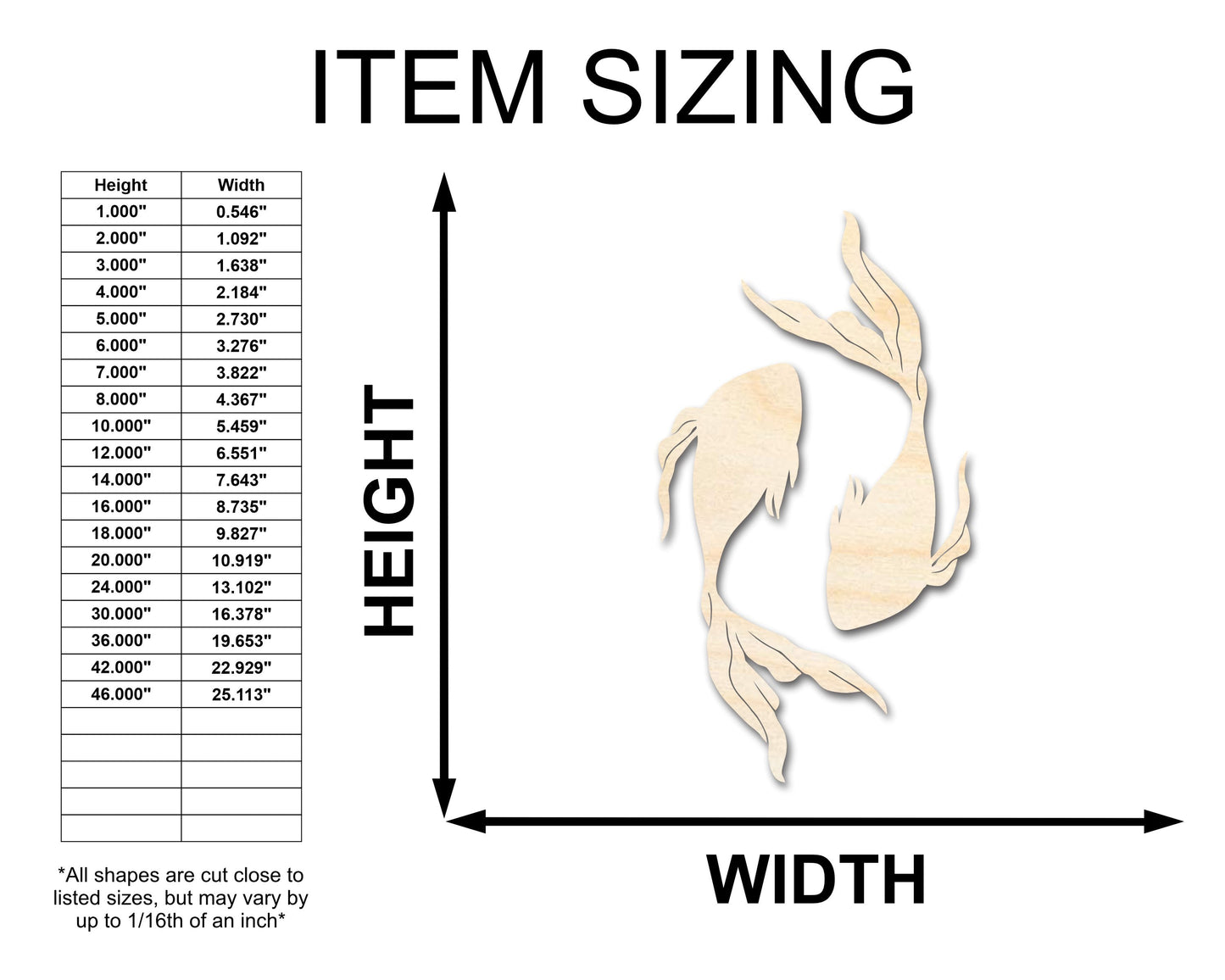 Unfinished Wood Pisces Fish Shape - Zodiac Craft - up to 46"