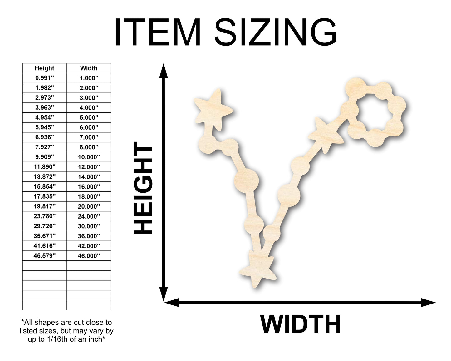 Unfinished Wood Pisces Constellation Shape - Zodiac Craft - up to 46"