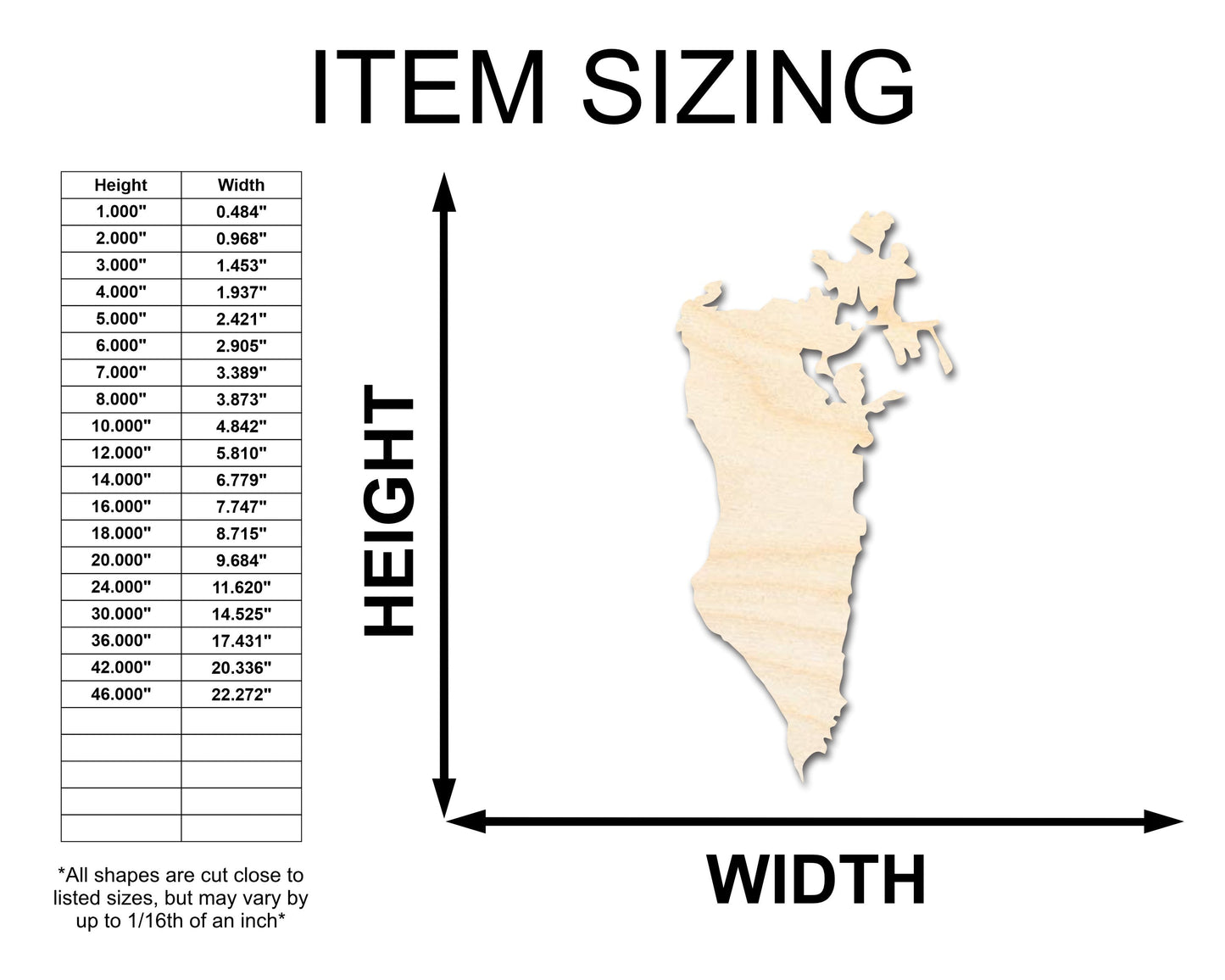 Unfinished Wood Bahrain Country Shape - Middle East Craft - up to 46" DIY