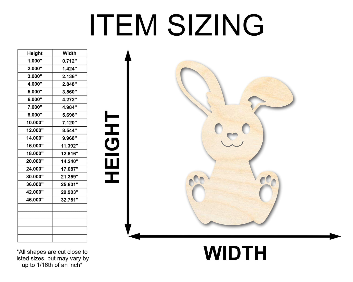 Unfinished Wood Cute Bunny Shape - Easter Spring Kids Craft - up to 46" DIY