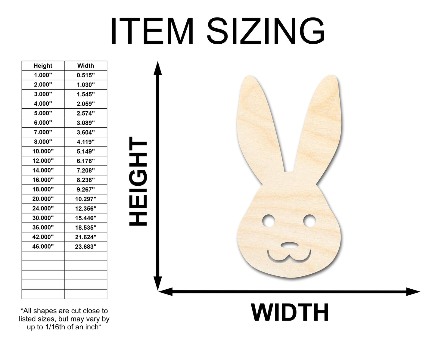 Unfinished Wood Happy Bunny Shape - Bunny Head Craft - up to 46" DIY
