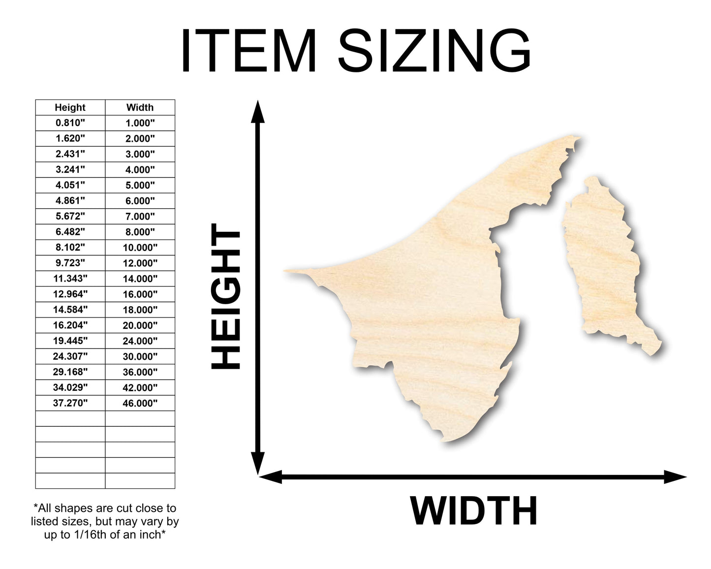 Unfinished Wood Brunei Country Shape - Asia Craft - up to 46" DIY