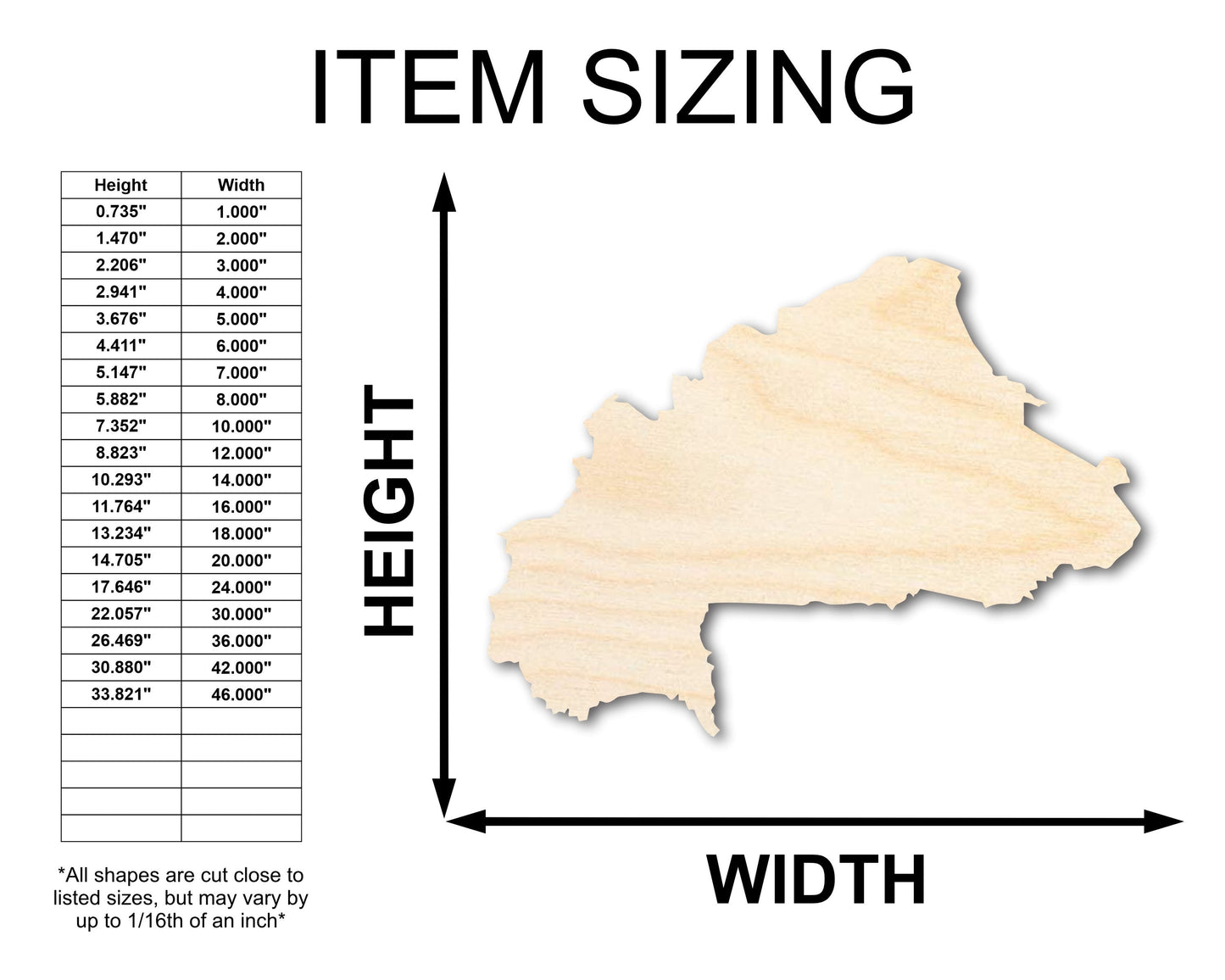 Unfinished Wood Burkina Country Shape - West Africa Craft - up to 46" DIY