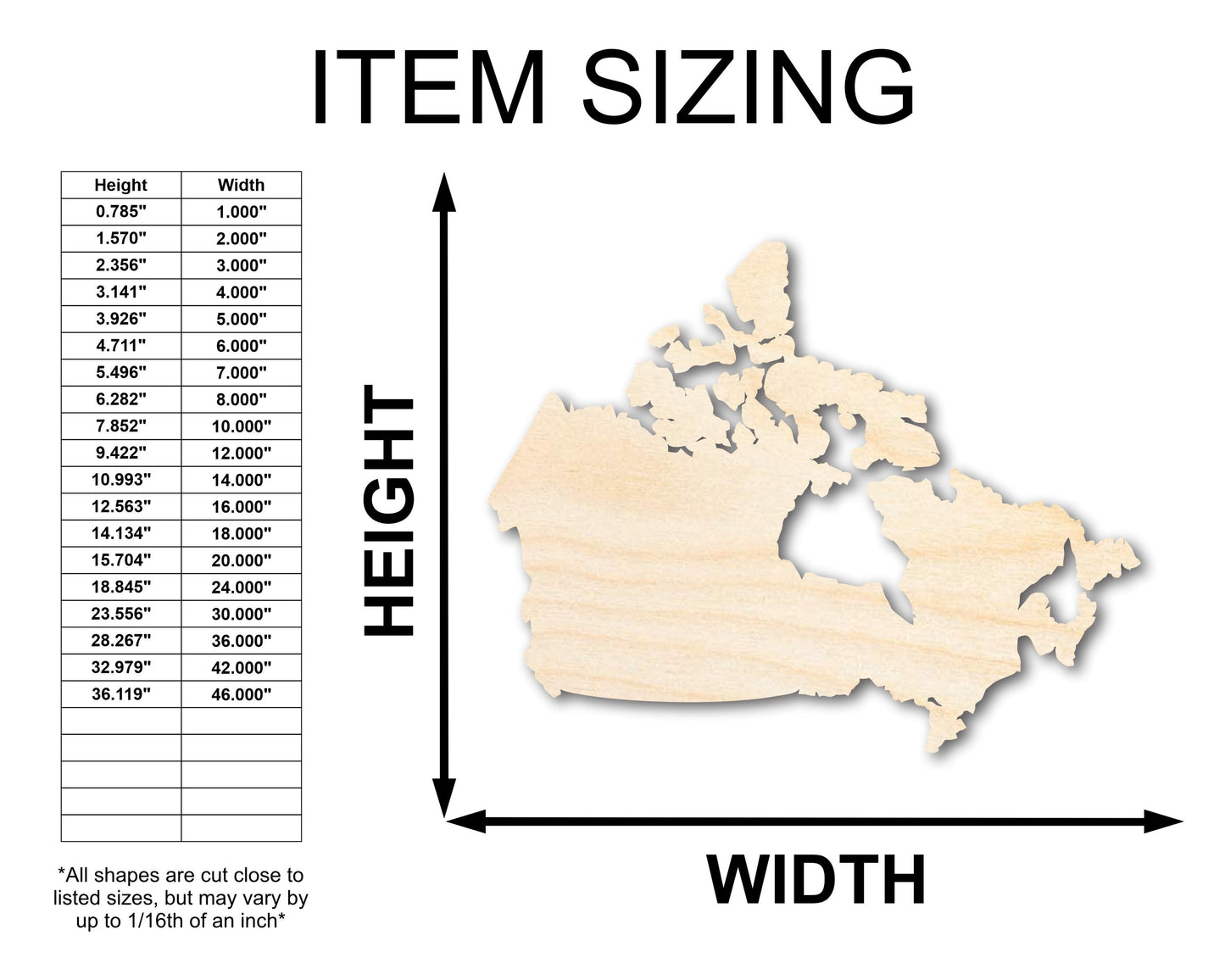 Unfinished Wood Canada Country Shape - North America Craft - up to 46" DIY