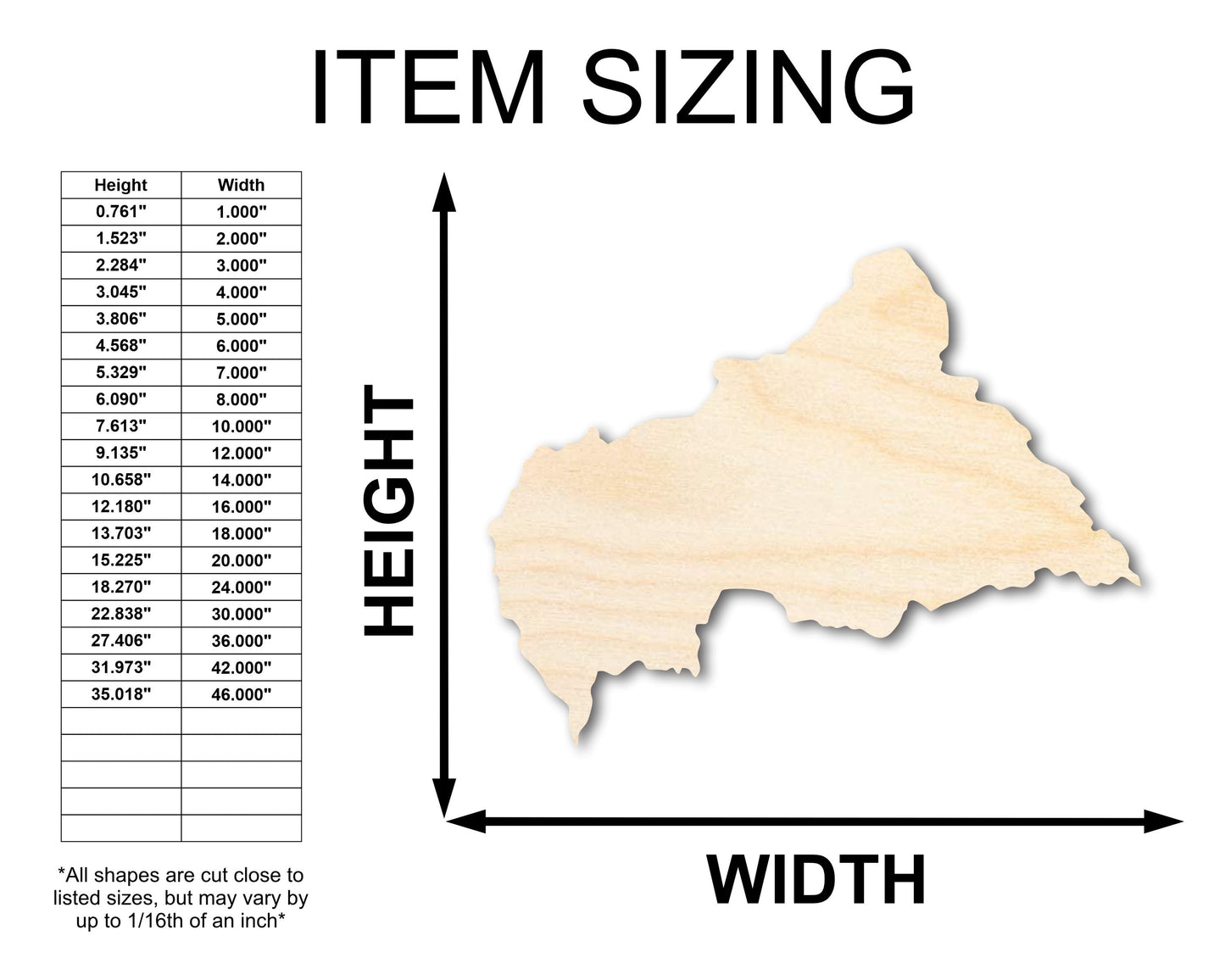 Unfinished Wood Central African Republic Country Shape - Central Africa Craft - up to 46" DIY