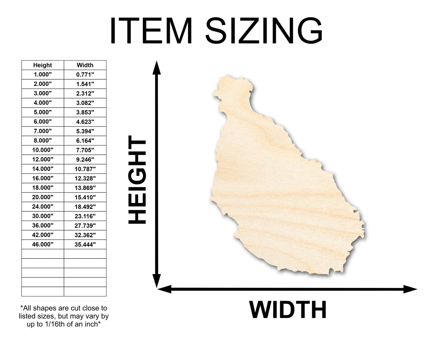 Unfinished Wood Santiago Island Shape - Cabo Verde Craft - up to 46" DIY