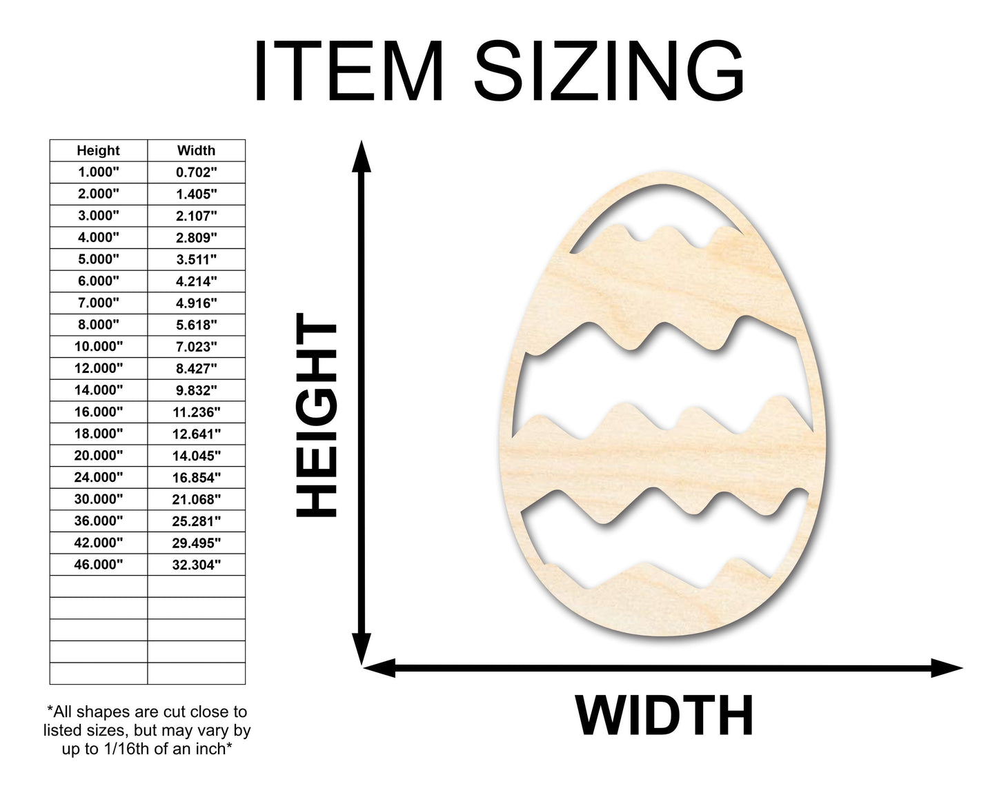 Unfinished Wood Wavy Striped Egg Shape - Easter Craft - up to 46" DIY