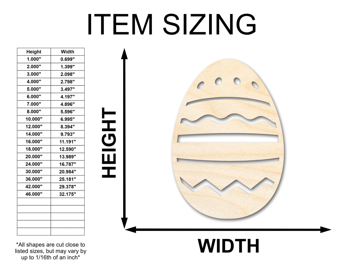 Unfinished Wood Striped Egg Shape - Easter Craft - up to 46" DIY