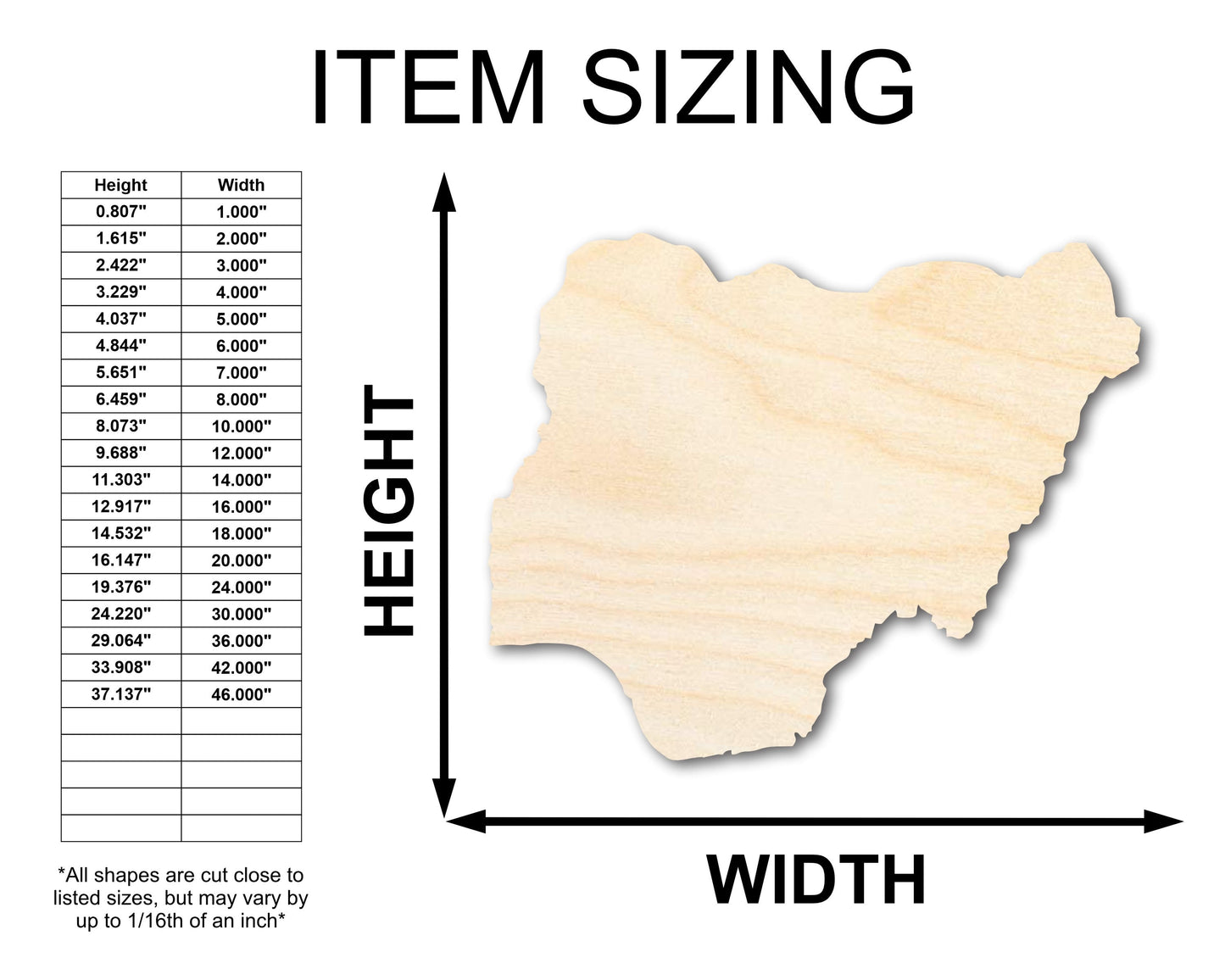 Unfinished Wood Nigeria Shape - West Africa Craft - up to 46" DIY