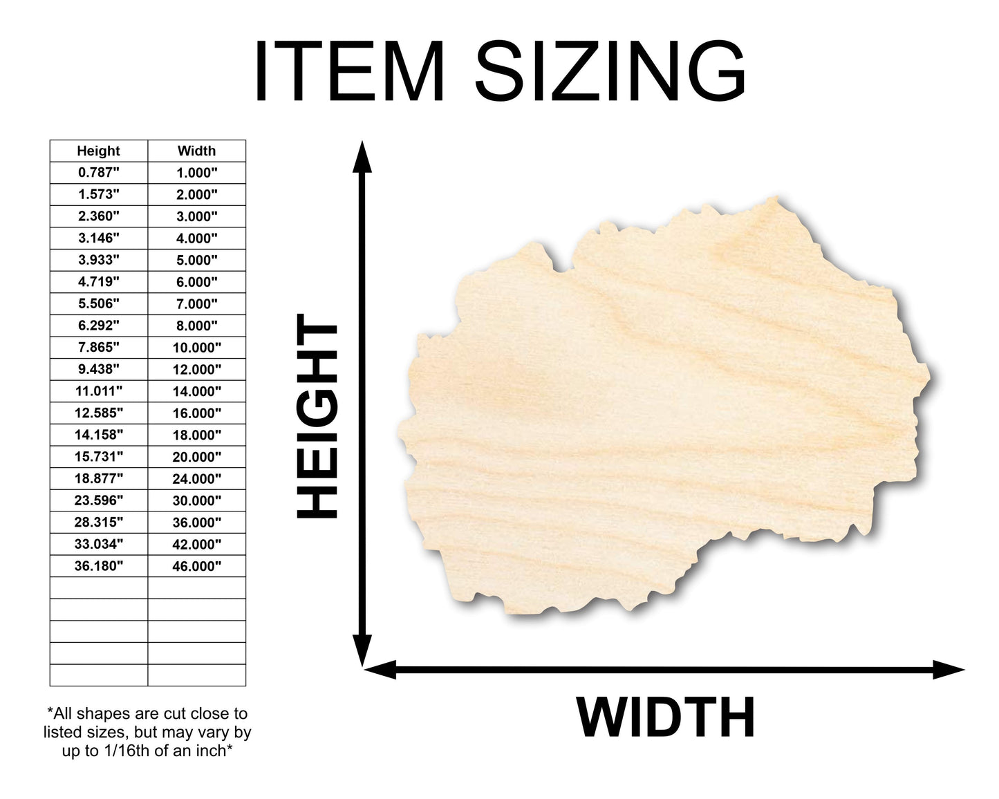 Unfinished Wood North Macedonia Shape - Balkans Craft - up to 46" DIY