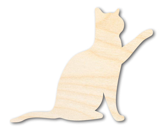 Unfinished Wood Pawing Cat Shape | Craft Cutout | up to 46" DIY