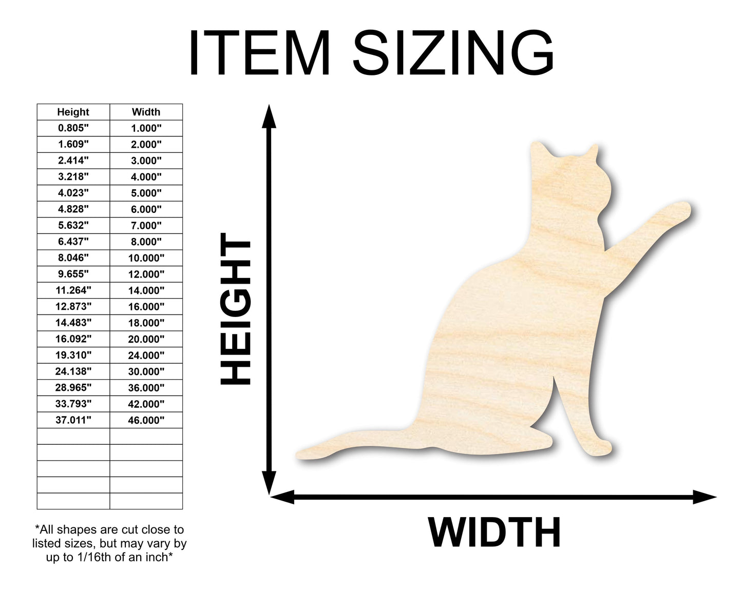 Unfinished Wood Pawing Cat Shape | Craft Cutout | up to 46" DIY