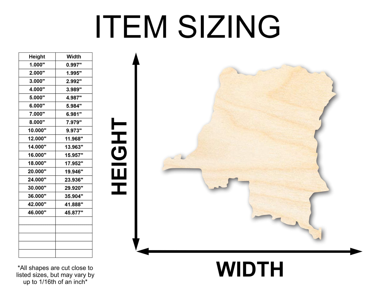 Unfinished Wood Democratic Republic of the Congo Country Shape - African Craft - up to 46" DIY