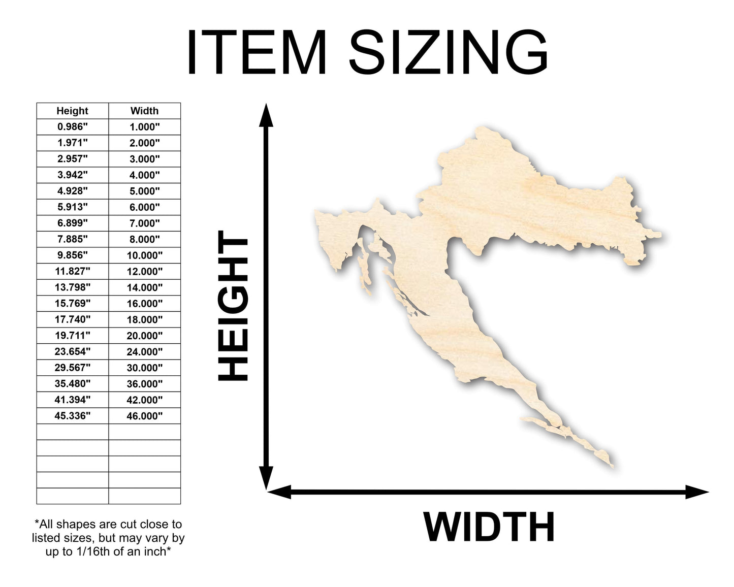 Unfinished Wood Croatia Country Shape - European Craft - up to 46" DIY