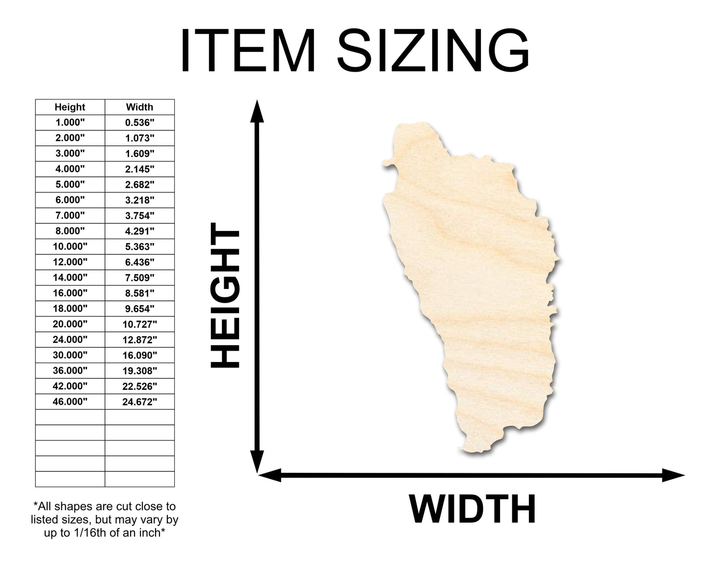 Unfinished Wood Dominica Country Shape - Caribbean Craft - up to 46" DIY