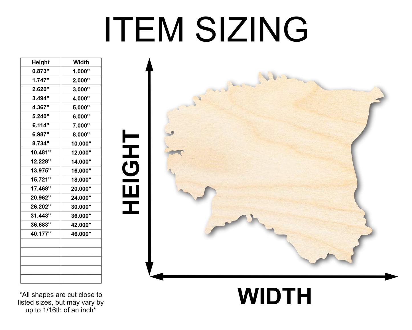 Unfinished Wood Estonia Country Shape - European Craft - up to 46" DIY