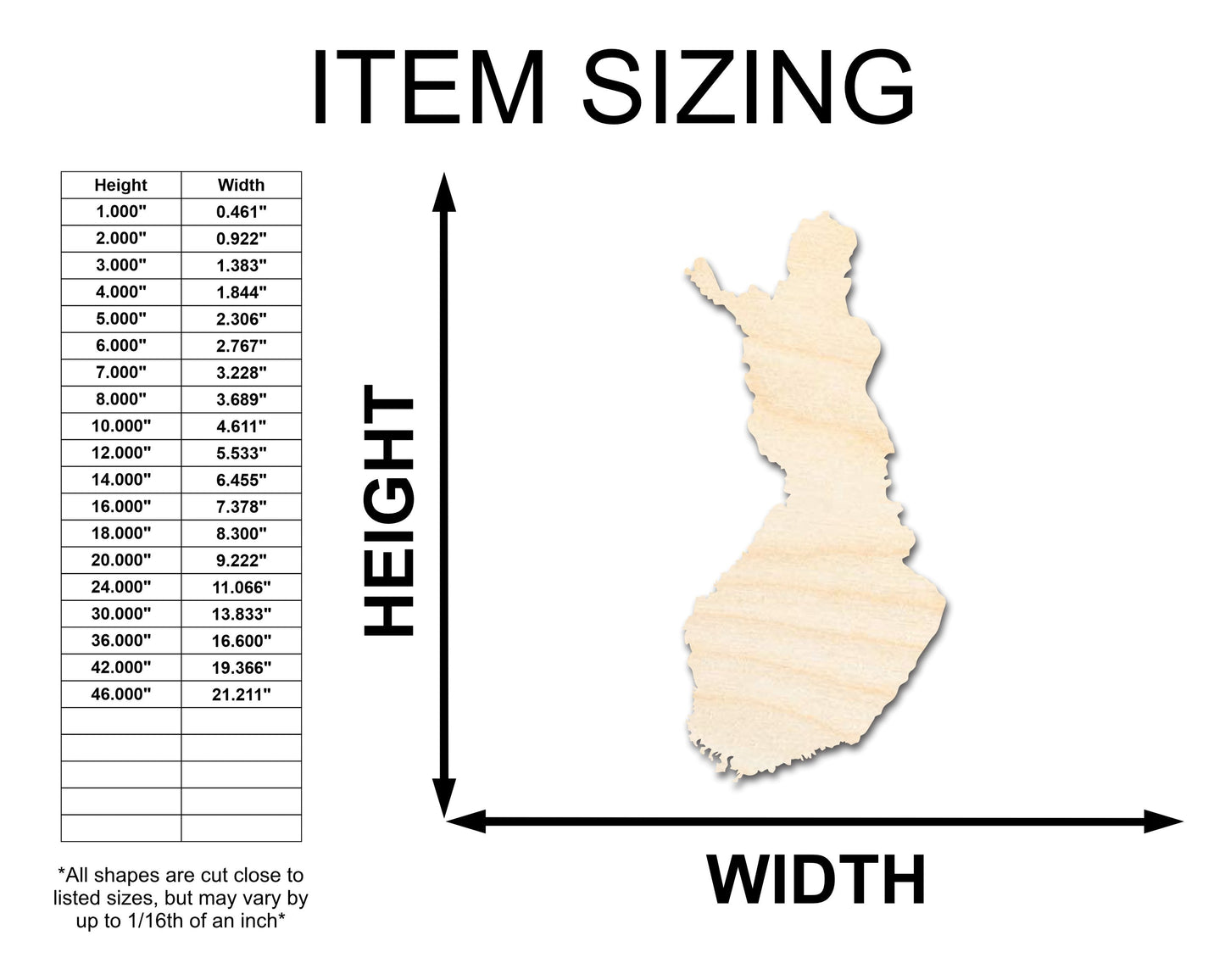 Unfinished Wood Finland Country Shape - Scandinavian Craft - up to 46" DIY