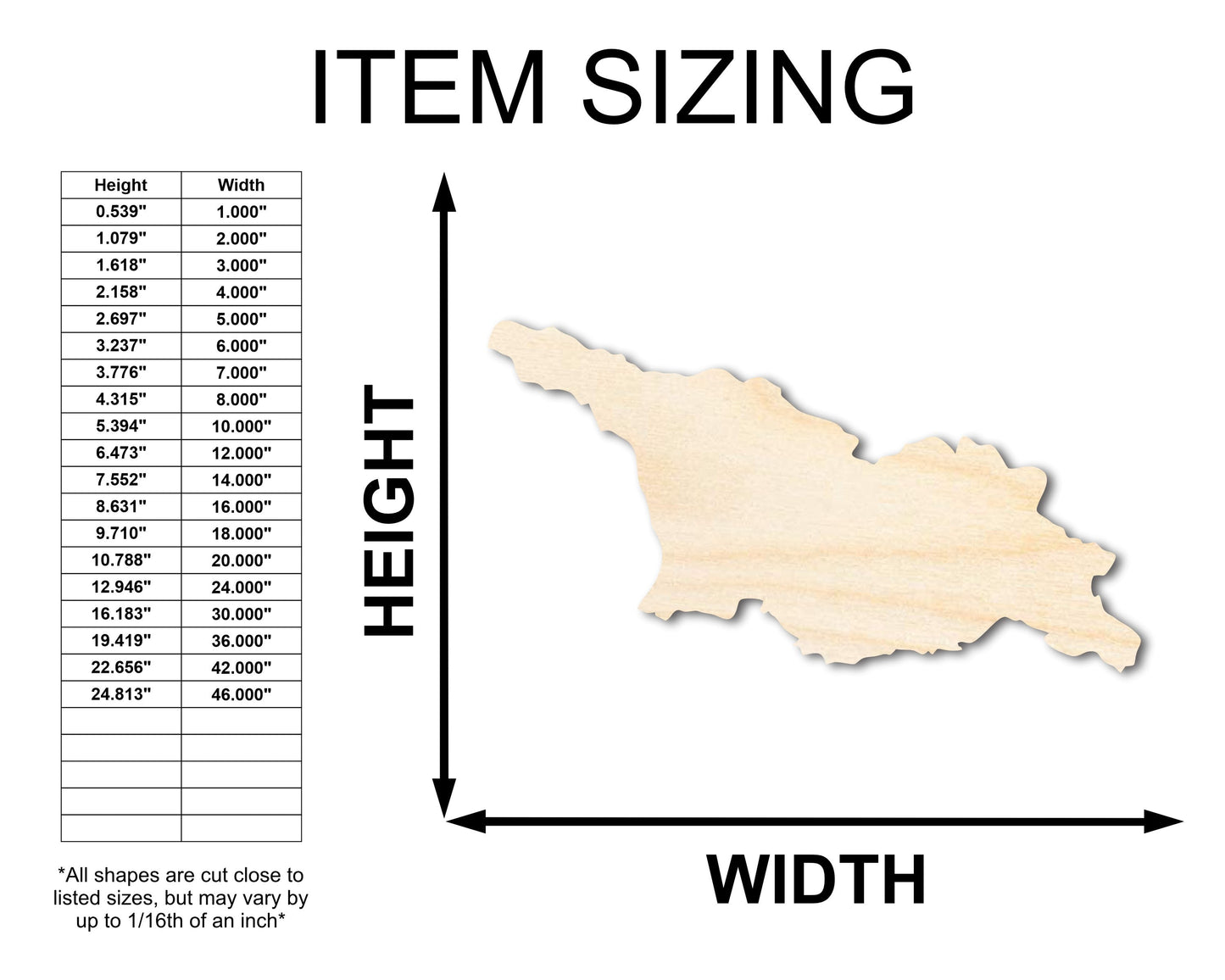 Unfinished Wood Georgia Country Shape - Euroasian Craft - up to 46" DIY
