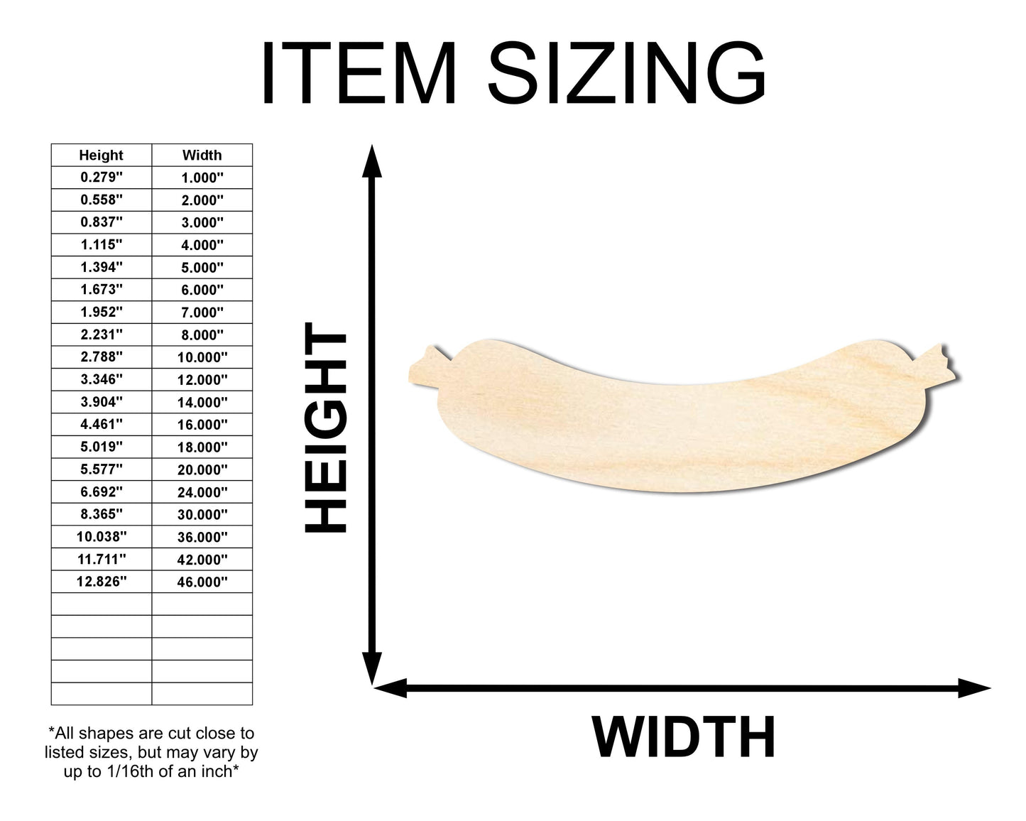Unfinished Wood Sausage Shape | Craft Cutout | up to 46" DIY