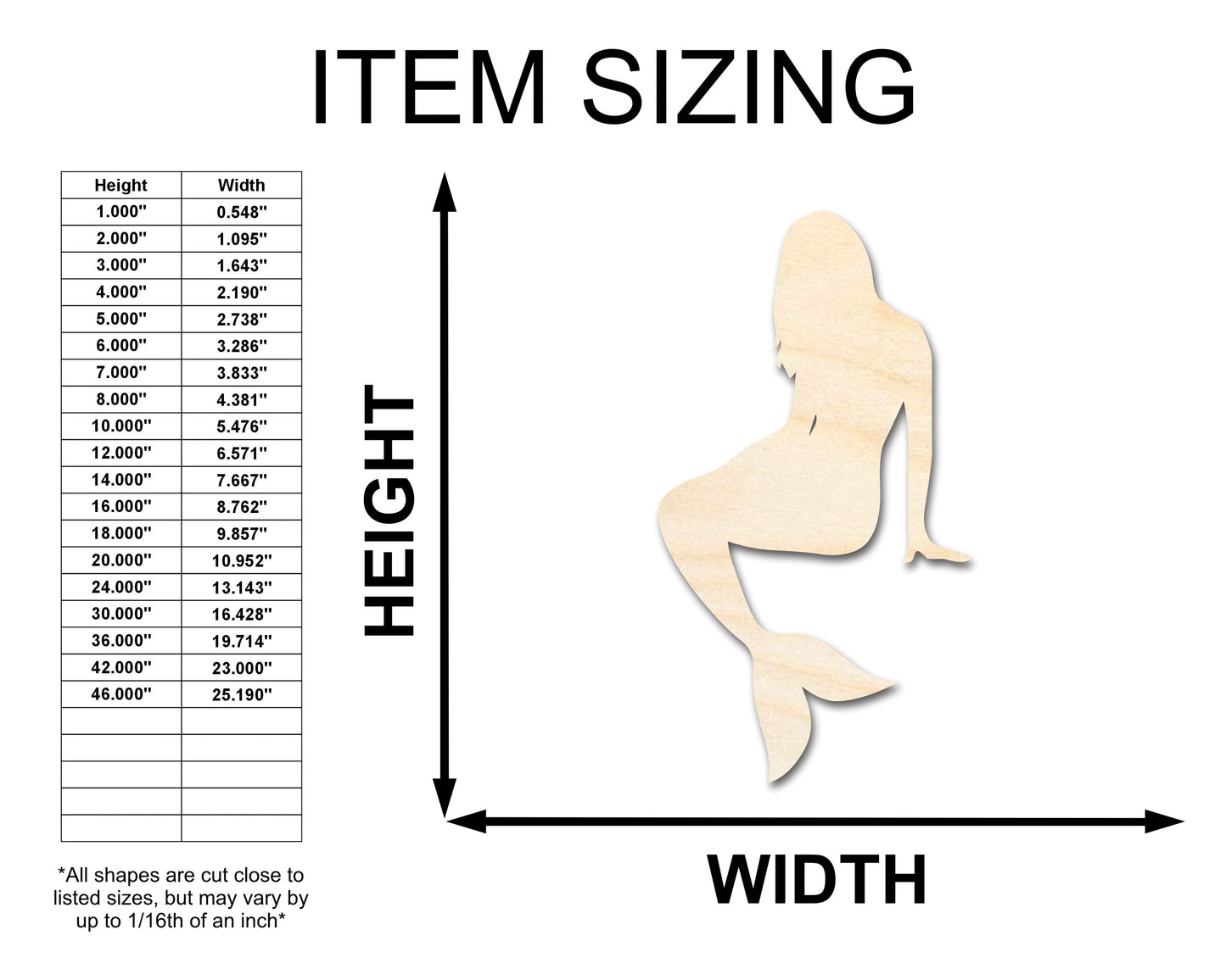 Unfinished Wood Mermaid Silhouette | DIY Craft Cutout | up to 46" DIY