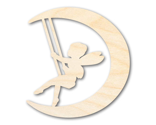 Unfinished Wood Moon Fairy Silhouette | DIY Craft Cutout | up to 46" DIY