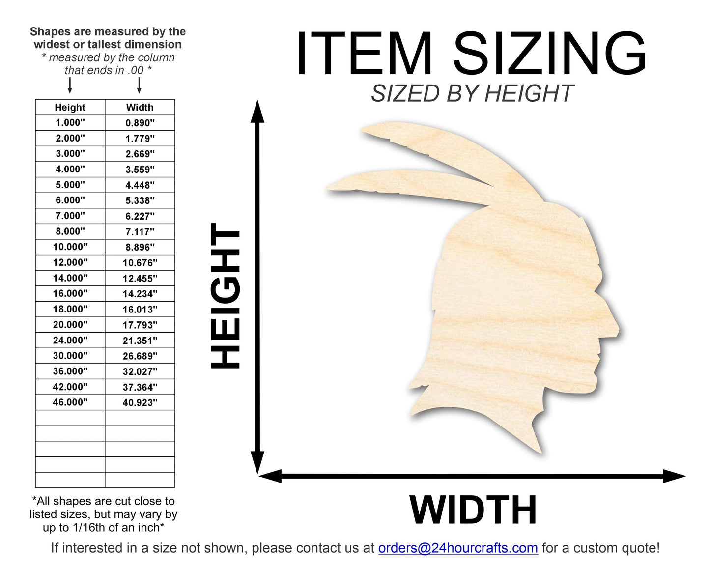 Unfinished Wood Native American Head Profile Silhouette | DIY Native American Craft Cutout | up to 46" DIY