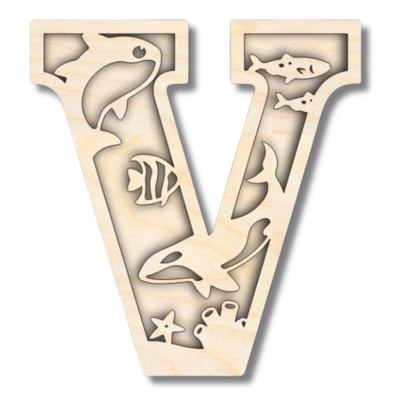 Unfinished Wood Layered Themed Letters | Ocean | A-Z | 2 Piece | up to 24"