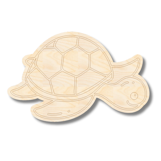Unfinished Wood Etched Sea Turtle Shape | Paint By Line Crafts | up to 30" DIY