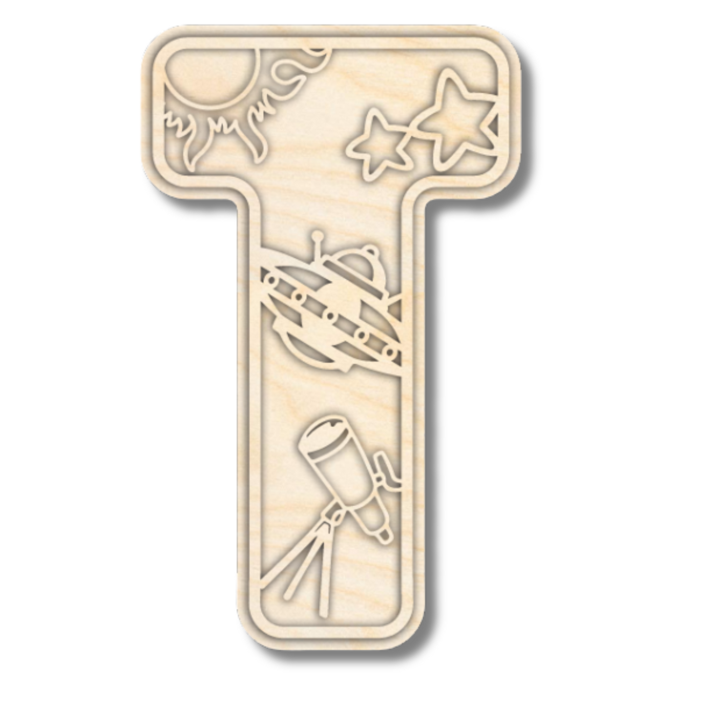Unfinished Wood Layered Themed Letters | Space | A-Z | 2 Piece | up to 24"