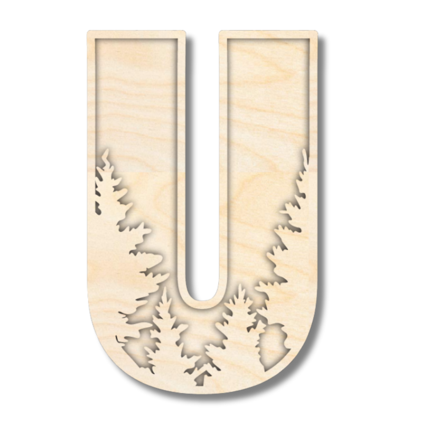 Unfinished Wood Layered Themed Letters | Pine Trees | A-Z | 2 Piece | up to 24"