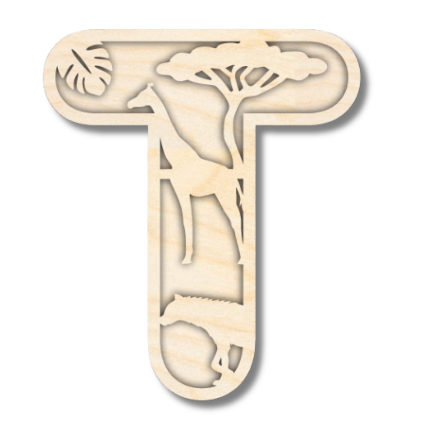 Unfinished Wood Layered Themed Letters | Jungle Animals | A-Z | 2 Piece | up to 24"