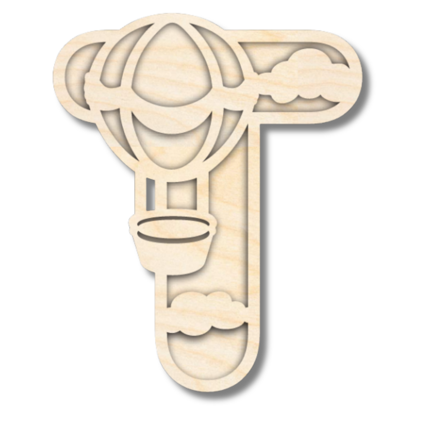 Unfinished Wood Layered Themed Letters | Clouds & Hot Air Balloons | A-Z | 2 Piece | up to 24"