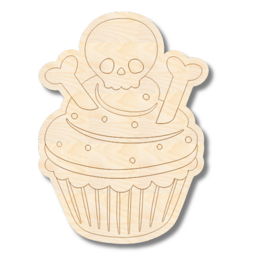 Unfinished Wood Etched Skull Cup Cake Shape | Paint By Line Crafts | up to 30" DIY