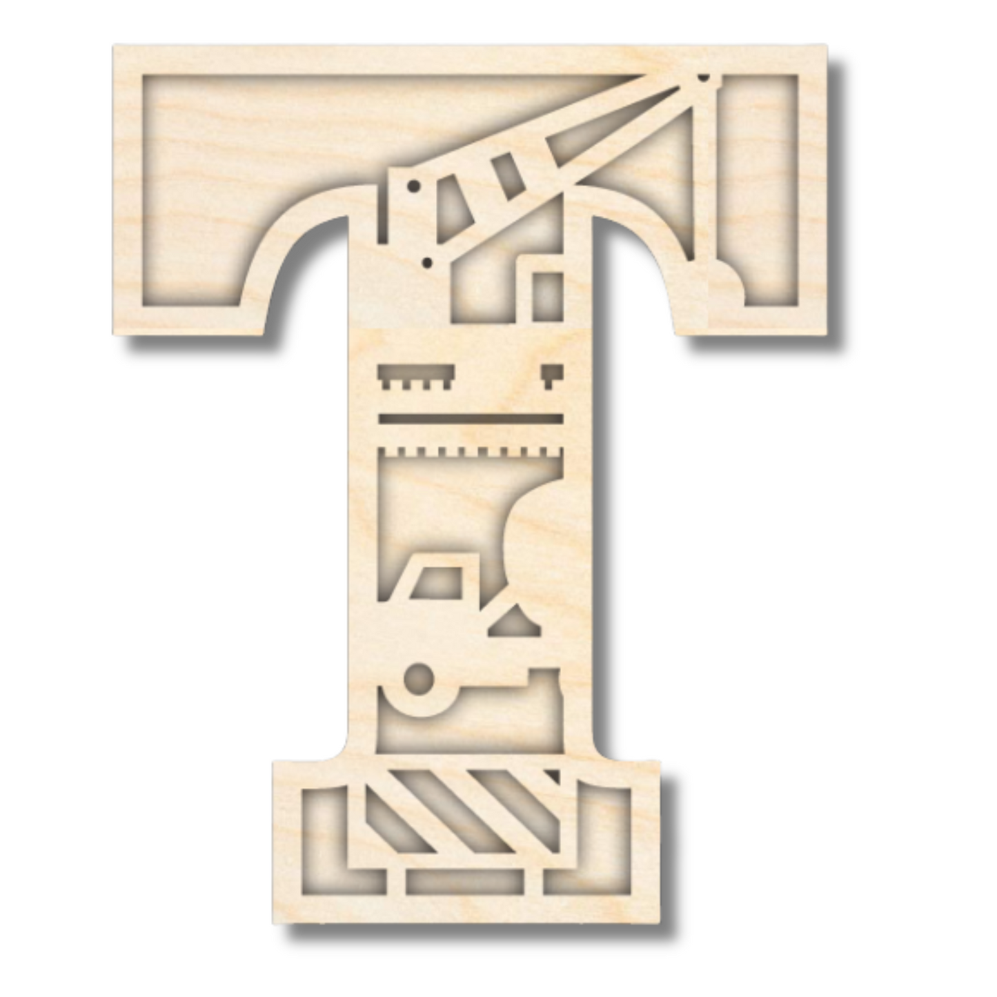 Unfinished Wood Layered Themed Letters | Construction | A-Z | 2 Piece | up to 24"