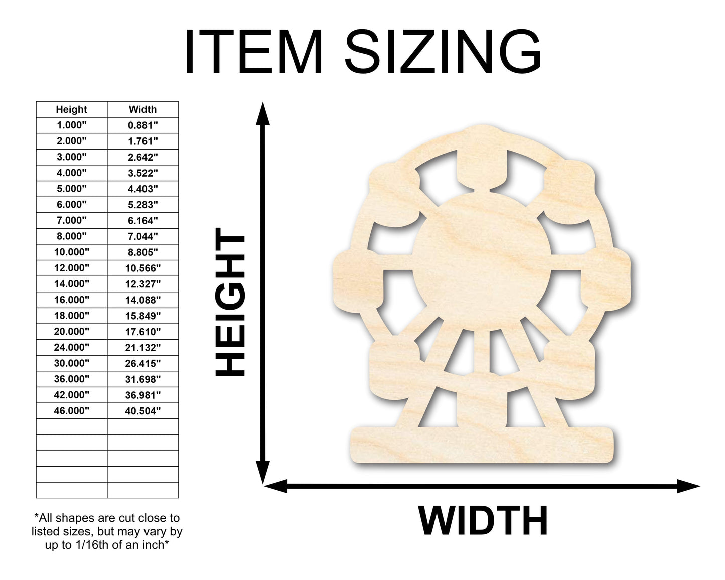 Unfinished Wood Ferris Wheel Shape | Amusement Park Ride Silhouette | Craft Cutout | up to 46" DIY