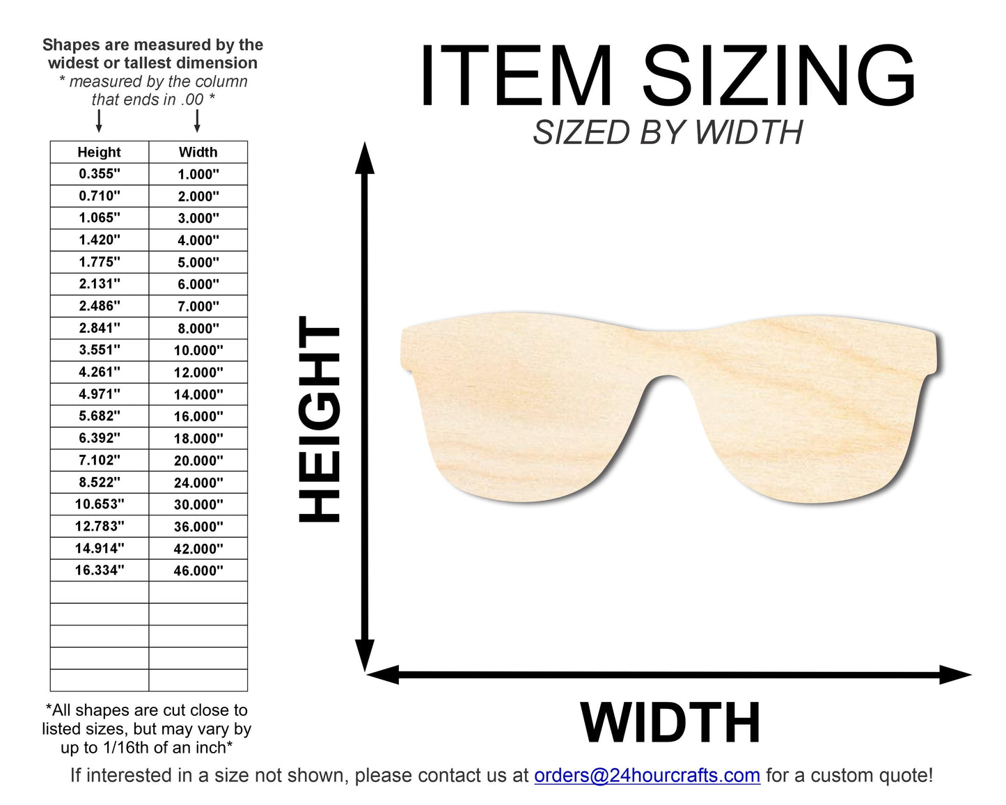 Unfinished Wood Sunglasses Silhouette | DIY Summer Craft Cutout | up to 46" DIY