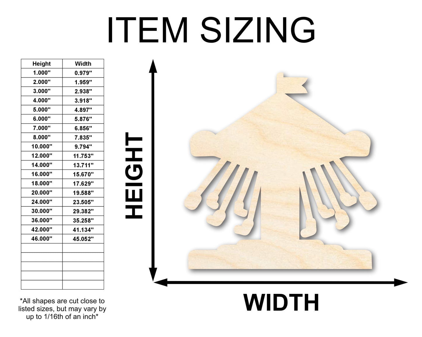 Unfinished Wood Swings Ride Shape | Amusement Park | Craft Cutout | up to 46" DIY