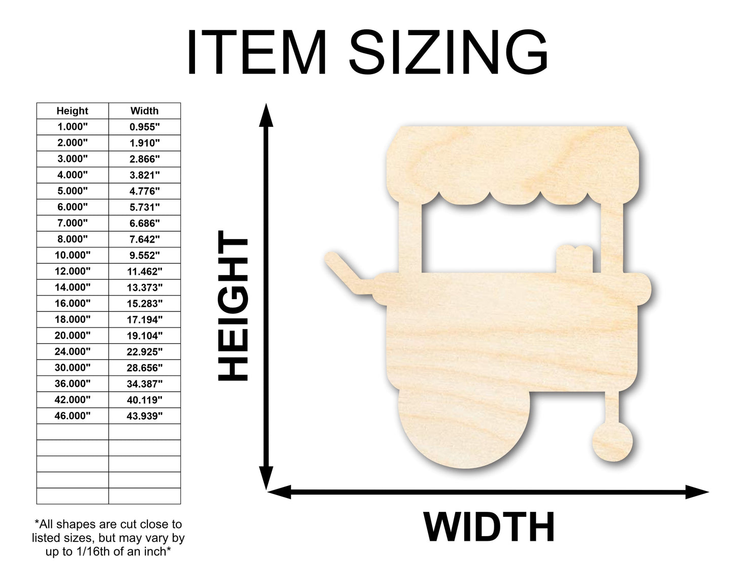 Unfinished Wood Food Stand Shape | Amusement Park | Craft Cutout | up to 46" DIY