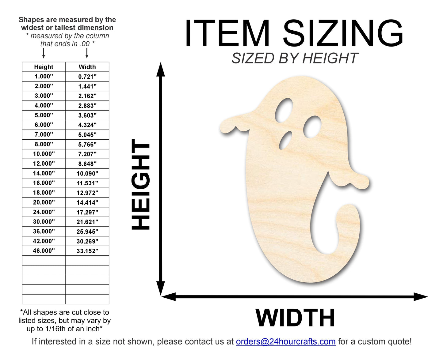 Unfinished Wood Ghost Shape | Craft Cutout | up to 46" DIY